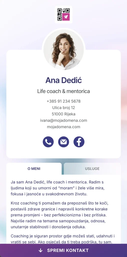 Prošireni paket digitalne vizitke s dodatnim opcijama